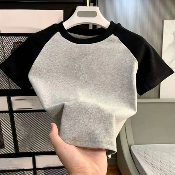Amidoa Girls Short Sleeve Summer Crewneck T Shirts Kids Casual Tops Gray Size 1T