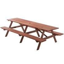 Extra Large 95 Inch Outdoor Picnic Table Set With Benches For 12 People Rustic Brown Wooden Patio Table With Umbrella Hole For Backyard Garden Gatherings 240cm