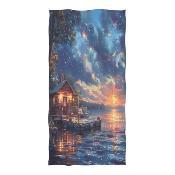 Oversized Beach Towel Extra Large Absorbent Microfiber Bath Towels Soft Quick Drying Lakehouse in Sunset 74"x37"