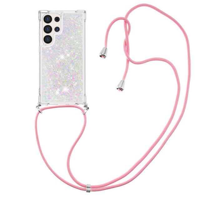 Funda FOXDOCK para Samsung Galaxy S24 Ultra con Cuerda Ajustable, Brillo Líquido, Protección Antigolpes y Lente – Ideal para Regalo