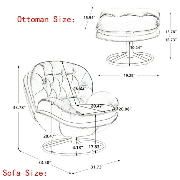 Swivel Accent Chair with Ottoman, Modern Velvet Tufted Upholstered Single Sofa Chair Leisure Chair with Footrest & Metal Base, Comfy Lounge Armchair with 360° Swiveling, Reading Chair for Office Beige