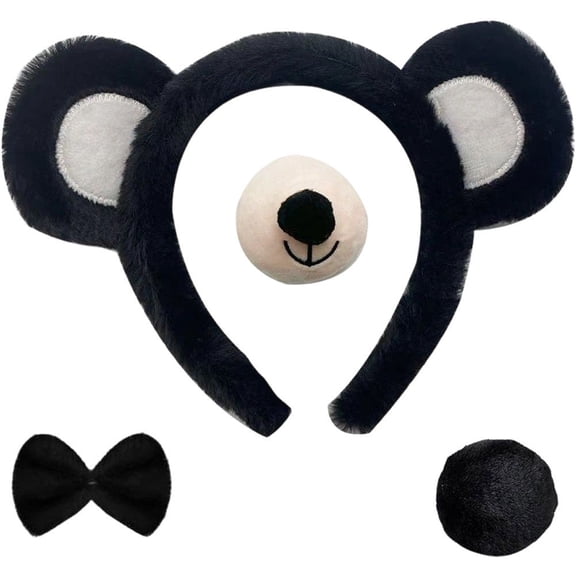 Yvsxxv 1Set Black Bear Ear Nose Tail Bow Tie Headband Party Accessories