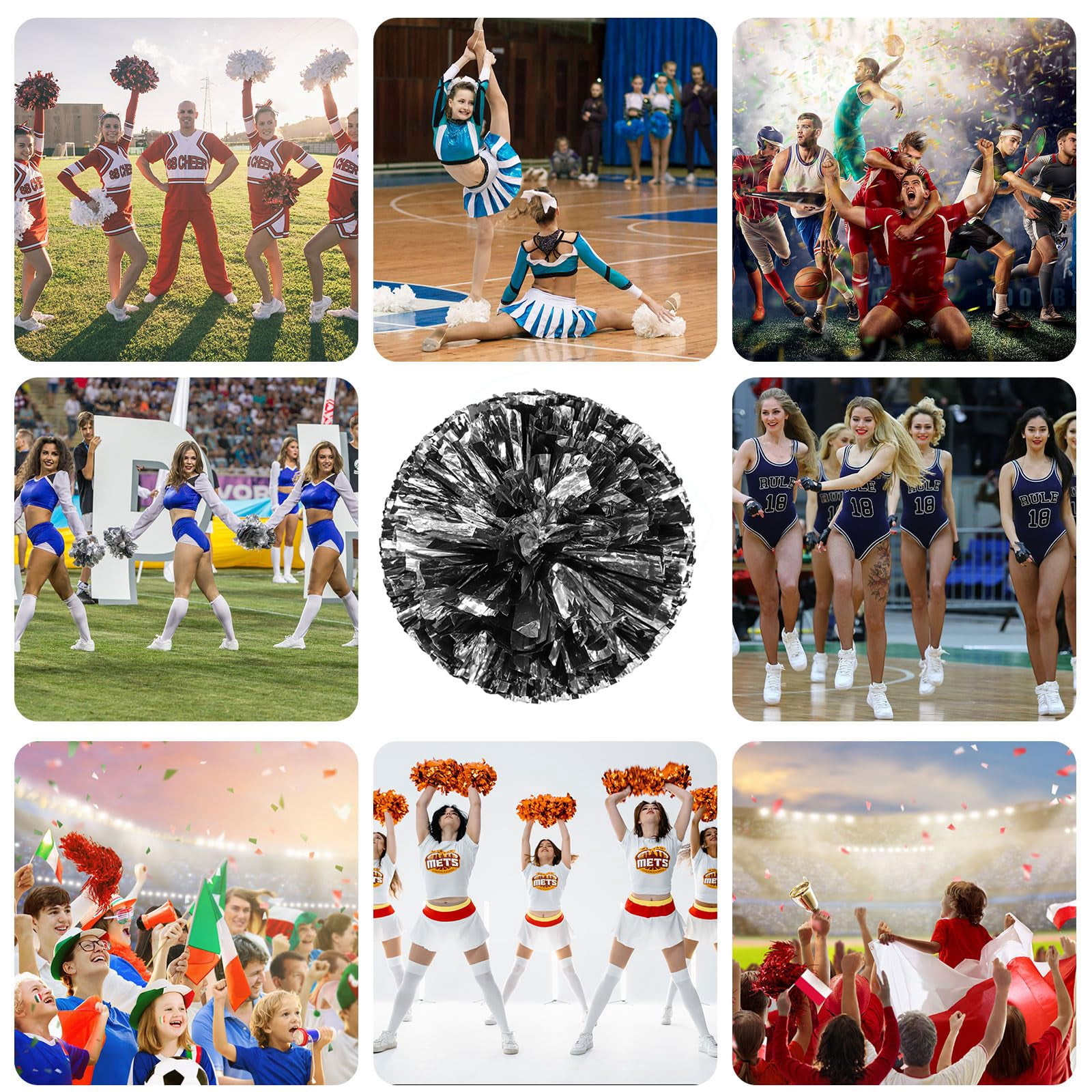 8 Pcs Cheerleading Pom Poms, Cheerleader Pompoms with Finger Holes,Fit for Team Spirit Sports Dance Cheering
