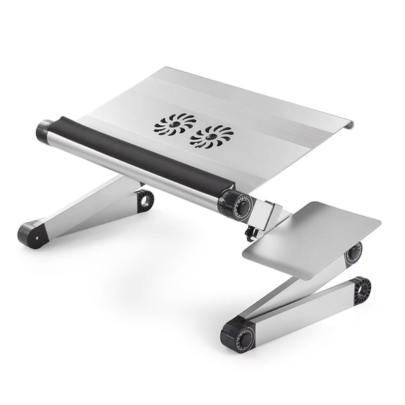 WorkEZ Cool Adjustable Laptop Cooling Stand with Dual Fans, 3 USB Ports & Mouse Pad – Portable Aluminum Laptop Desk for Bed, Couch, or Standing Workstation (Silver)