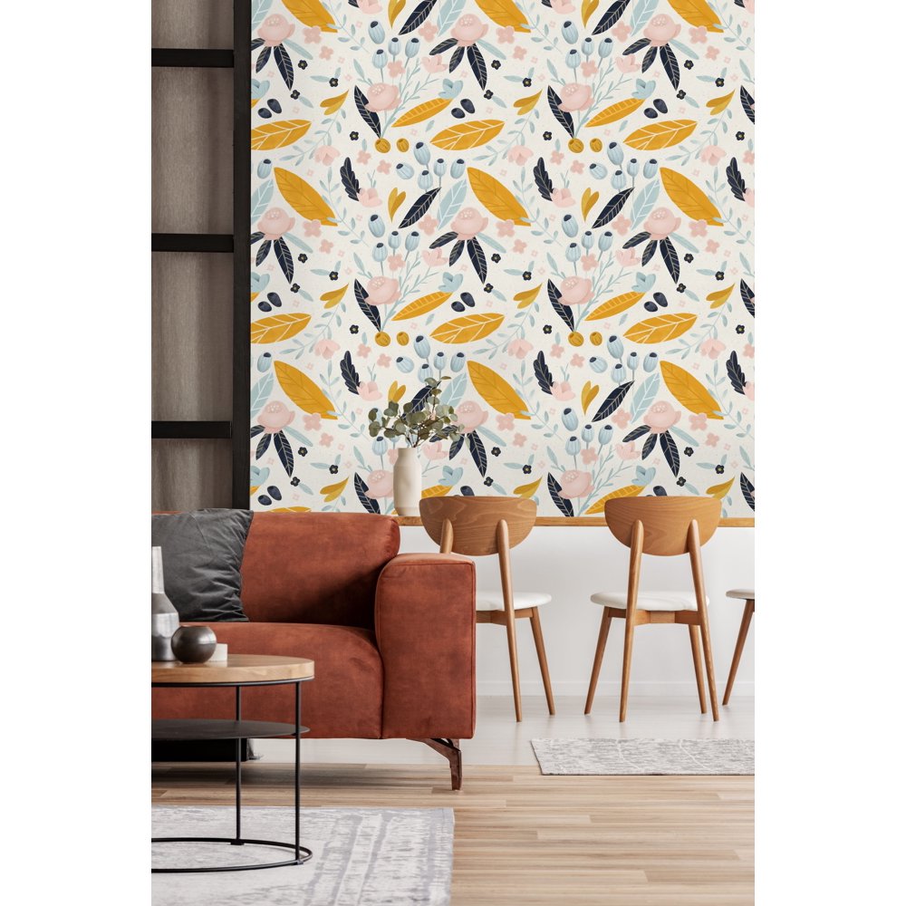 Pastel Orange Flowers Peel and Stick Wallpaper - Walmart.com - Walmart.com