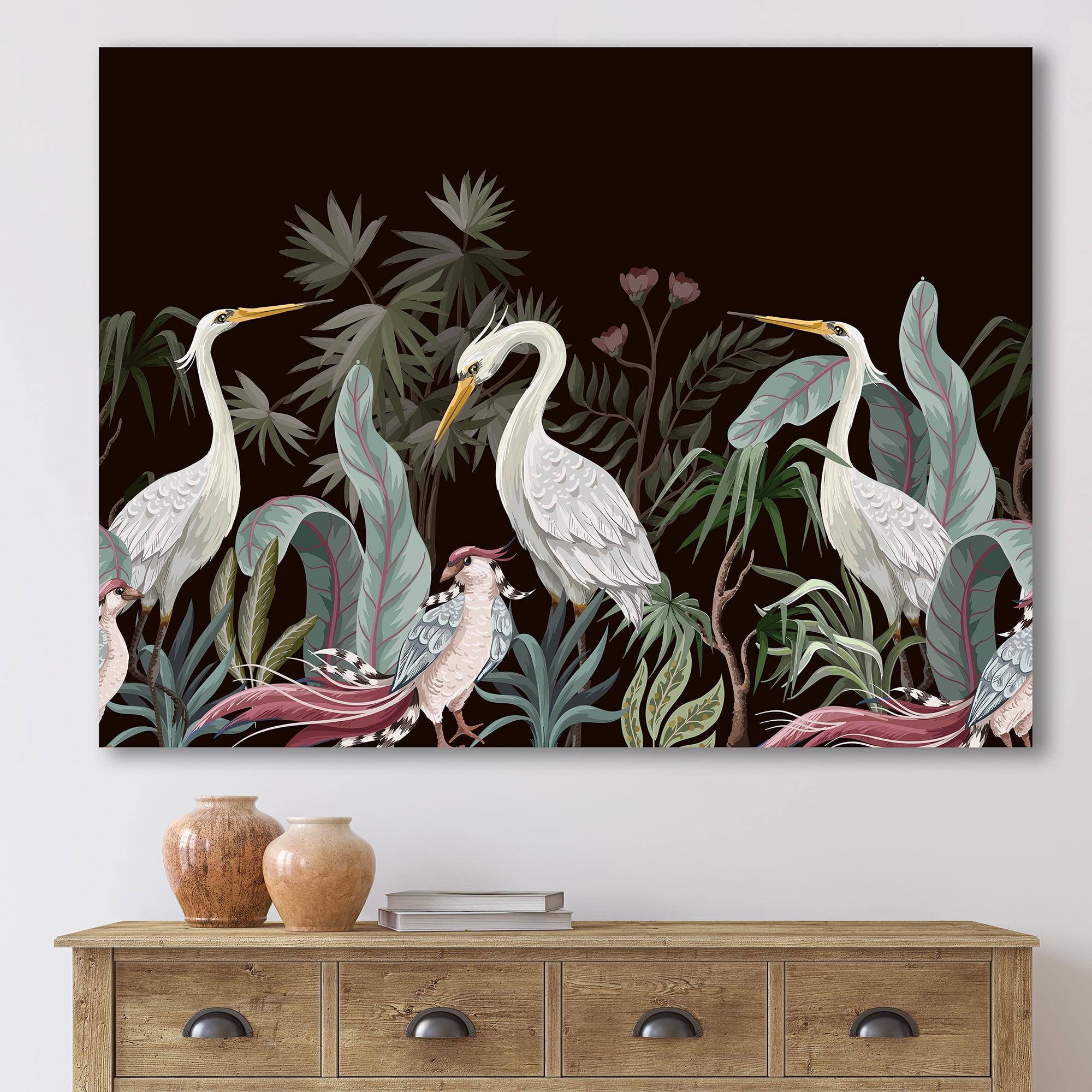 Designart ' Chinoiserie With Peonies and Birds III ' Traditional Canvas Wall Art Print