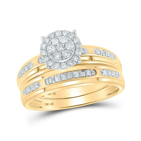 10K Yellow Gold His Hers Round Dia. Cluster Matching Wedding Set 1/2ctw, Women's Size: 5-10, Men's Size: 7-13
