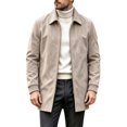 thumbnail image 2 of WIZUTIZ Men's Suede Mid Length Trench Coat Full Zip Stand Collar Jacket with Pockets Fall Winter Fashion Outerwear, 2 of 8
