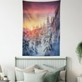 thumbnail image 4 of Winter Tapestry, Snowy Landscape at Gloomy Sunrise Scenery in Mountain Forest Serene Nature Photo, Wall Hanging for Bedroom Living Room Dorm Decor, 40W X 60L Inches, White Red, by Ambesonne, 4 of 5