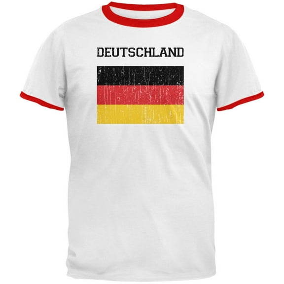 World Cup Distressed Flag Deutschland White/Red Men's Ringer T-Shirt - Large