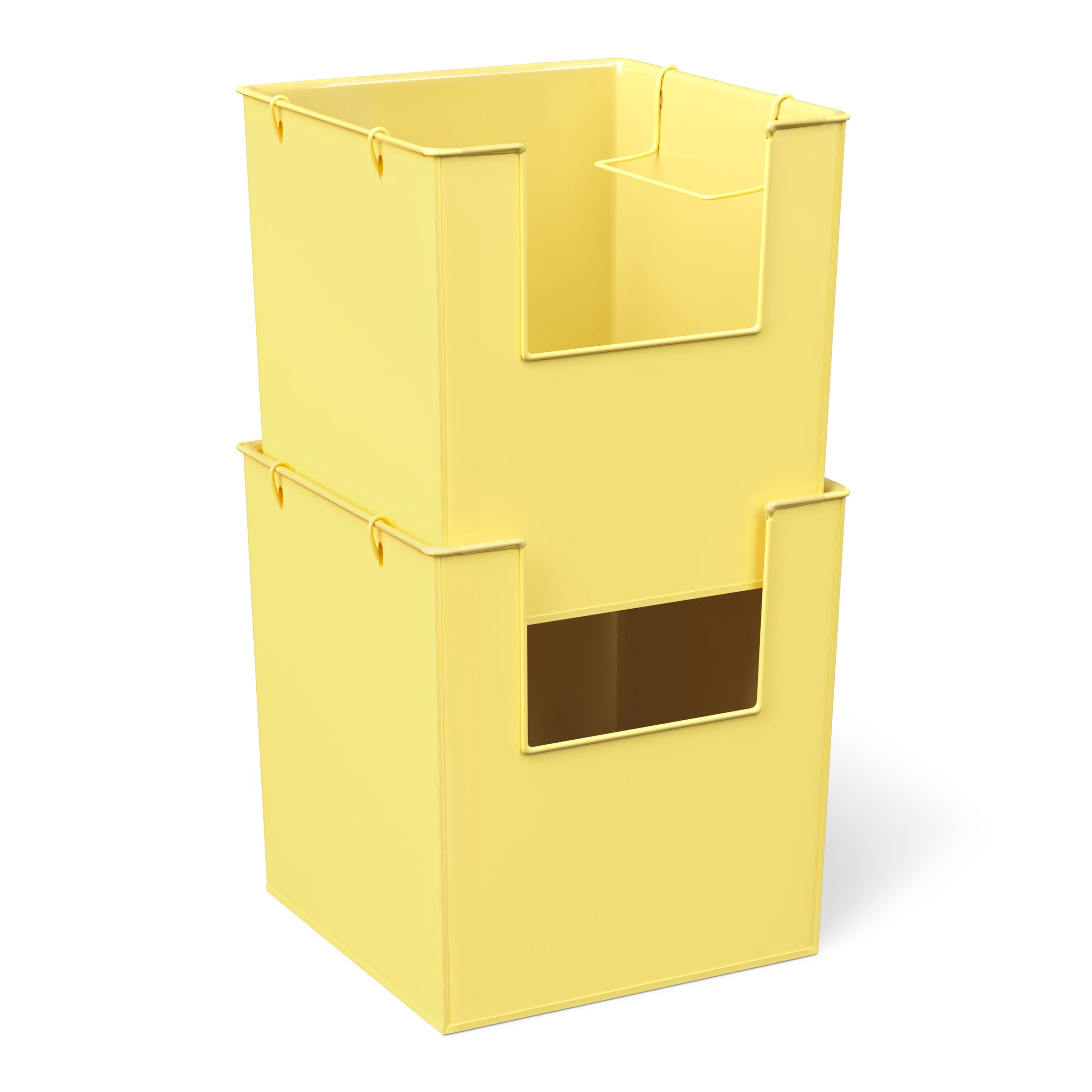 Mainstays Kids Medium Yellow Stacking Open-Front Metal Storage Basket with Handles, 3 Pack