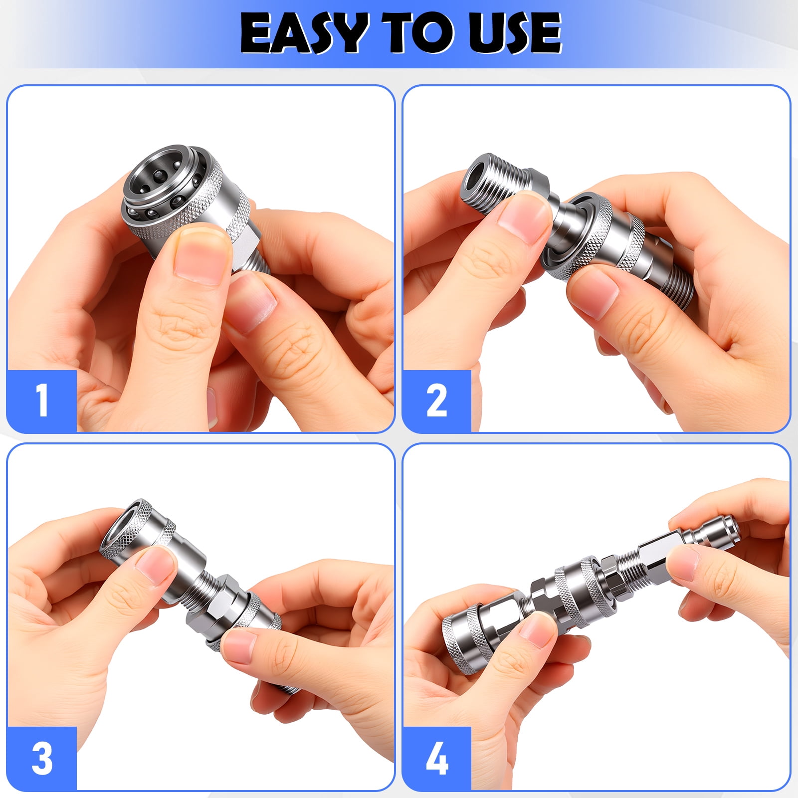 8 Pcs Pressure Washer Quick Connect Kit, 3/8 Inch NPT Stainless Steel Adapter Set, 5000 PSI High Pressure Fittings with Male/Female Threaded Plugs & Sockets, Leak-Free Design for Hose & Pump