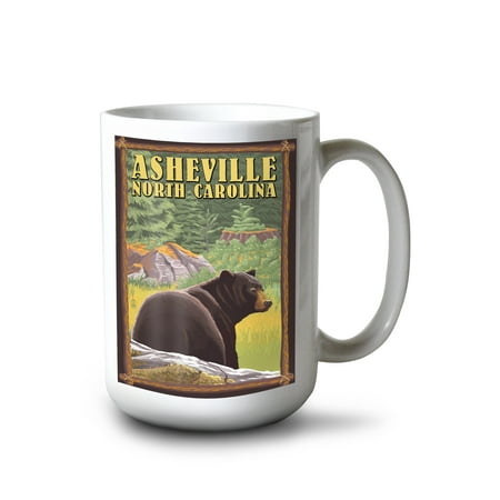 

15 fl oz Ceramic Mug Asheville North Carolina Black Bear in Forest Dishwasher & Microwave Safe
