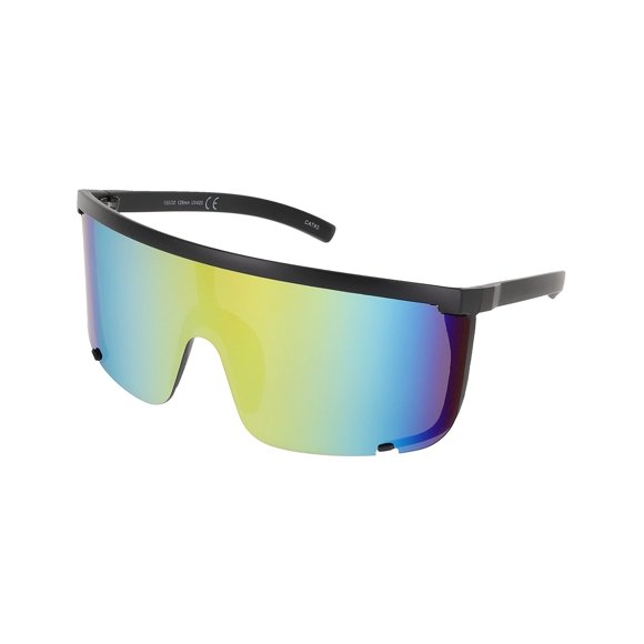 Elite Unisex Oversized Super Shield Mirrored Lens Sunglasses Retro Flat Top Matte Black Frame