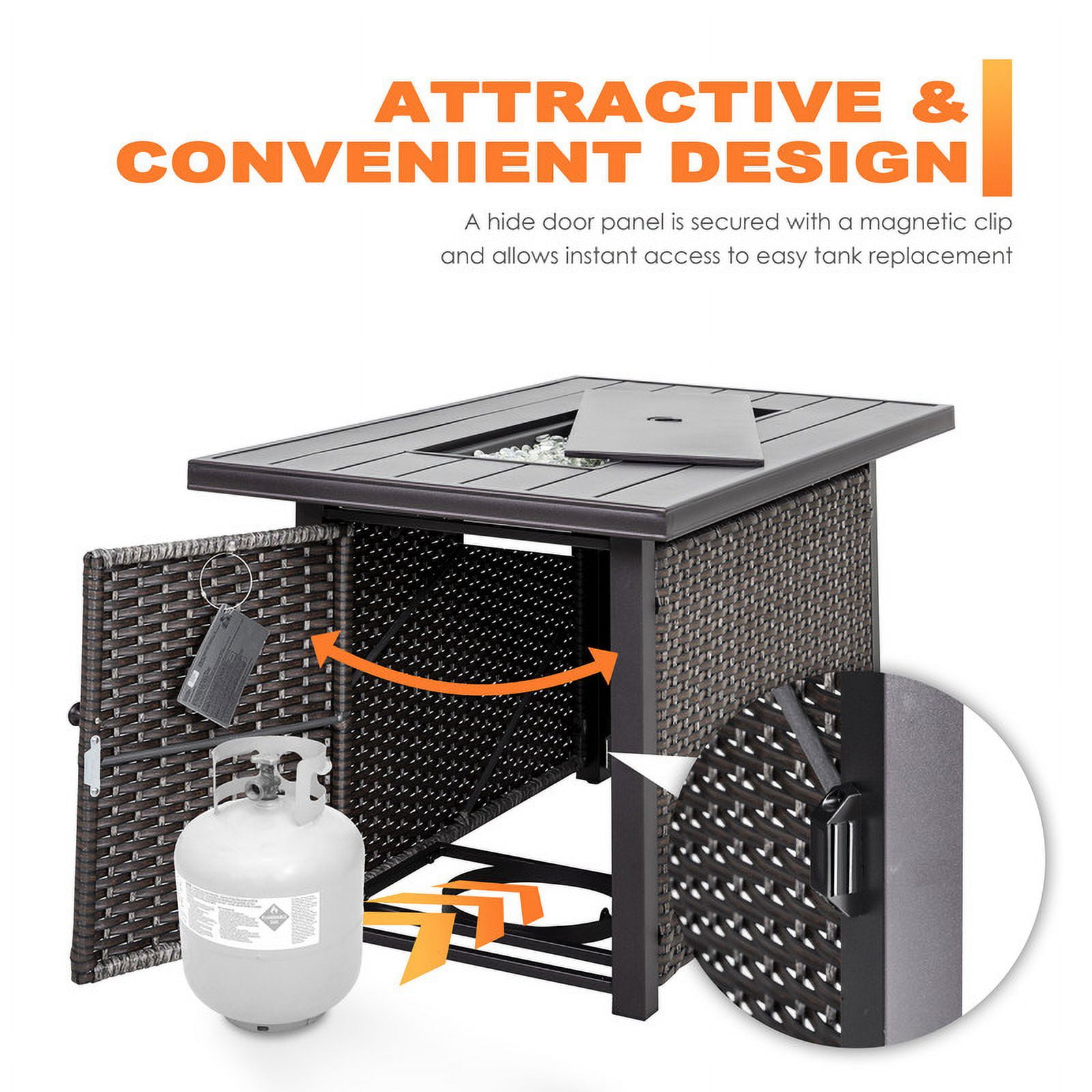 Nuu Garden 43" 50000BTU Outdoor Propane Gas Fire Pit Table, Rattan Aluminum Gas Burning Fire Pit Table, Dark Brown