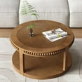 thumbnail image 7 of Round Solid Wood Coffee Table with Thickened Top, 2 Tier Coffee Table with Real Wood Beads, Circle Center Table for Small Space Living Room, Walnut Brown, 7 of 7