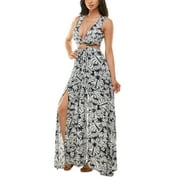 Bebe Women's Printed Ring Detail Maxi Dress Black Size Small