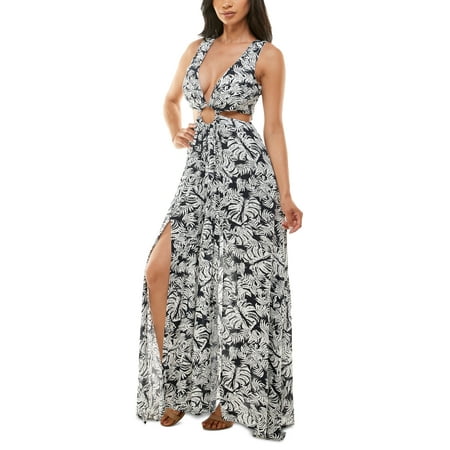 Bebe Women's Printed Ring Detail Maxi Dress Black Size Small