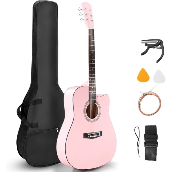 FASCK 41 Inch Acoustic Guitar with Gig Bag for Beginner, Pink