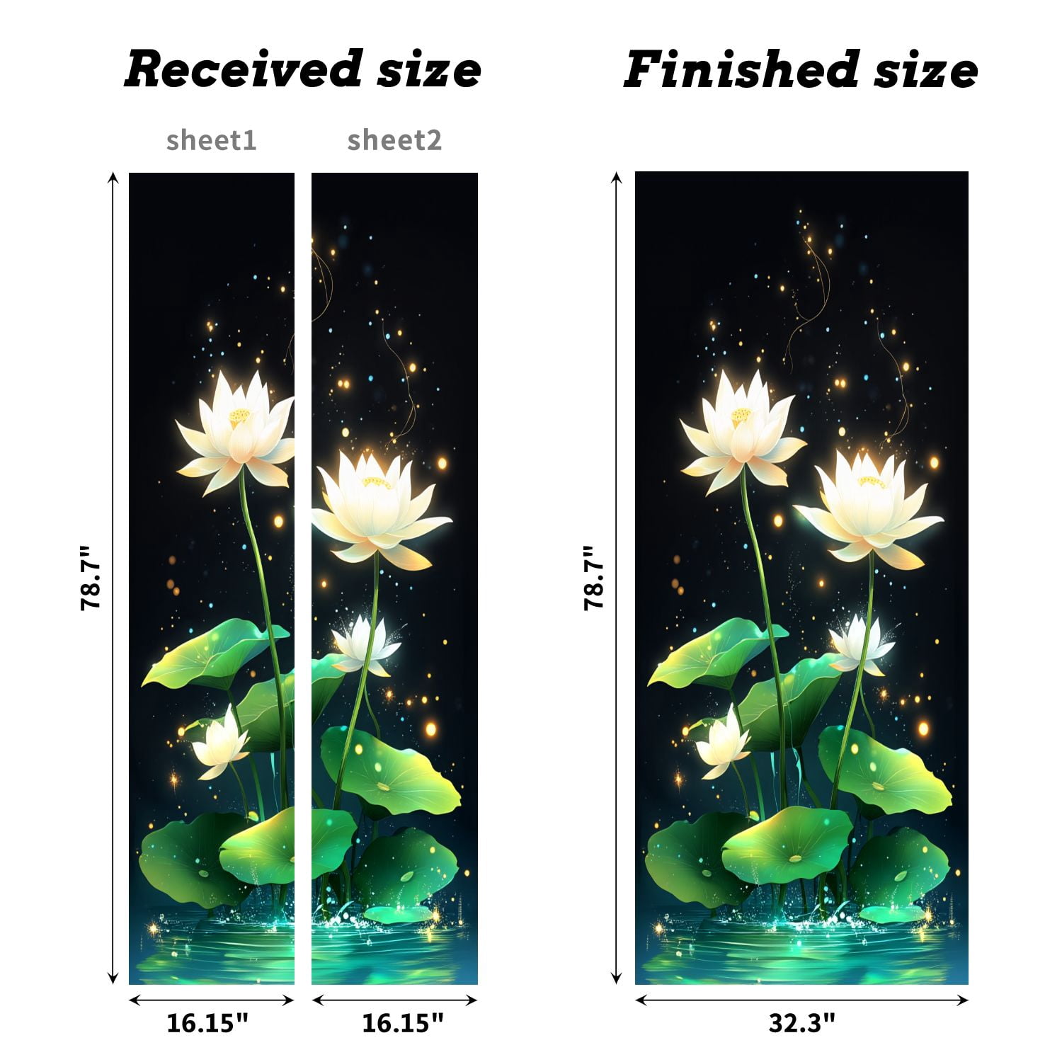 Self Adhesive Vinyl Refrigerator Wrap Set Glowing Lotus Flowers Tranquil Water Sparkling Spiritual Door Mural Removable Fridge Sticker Peel and Stick&nbsp;Full Door Cover Decal Kitchen Bar Decor
