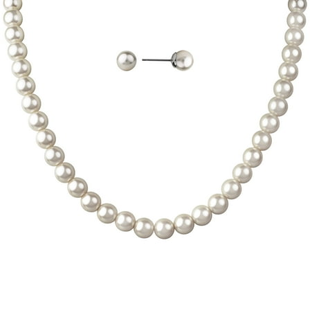 Believe by Brilliance Women's Simulated Pearl Set in Fine Silver Plated Brass