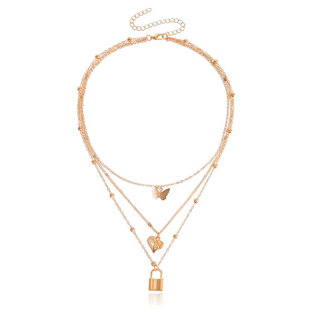 Collier multicouche Délicat Tiny : Collier à chaîne de Collier de serrure papillon