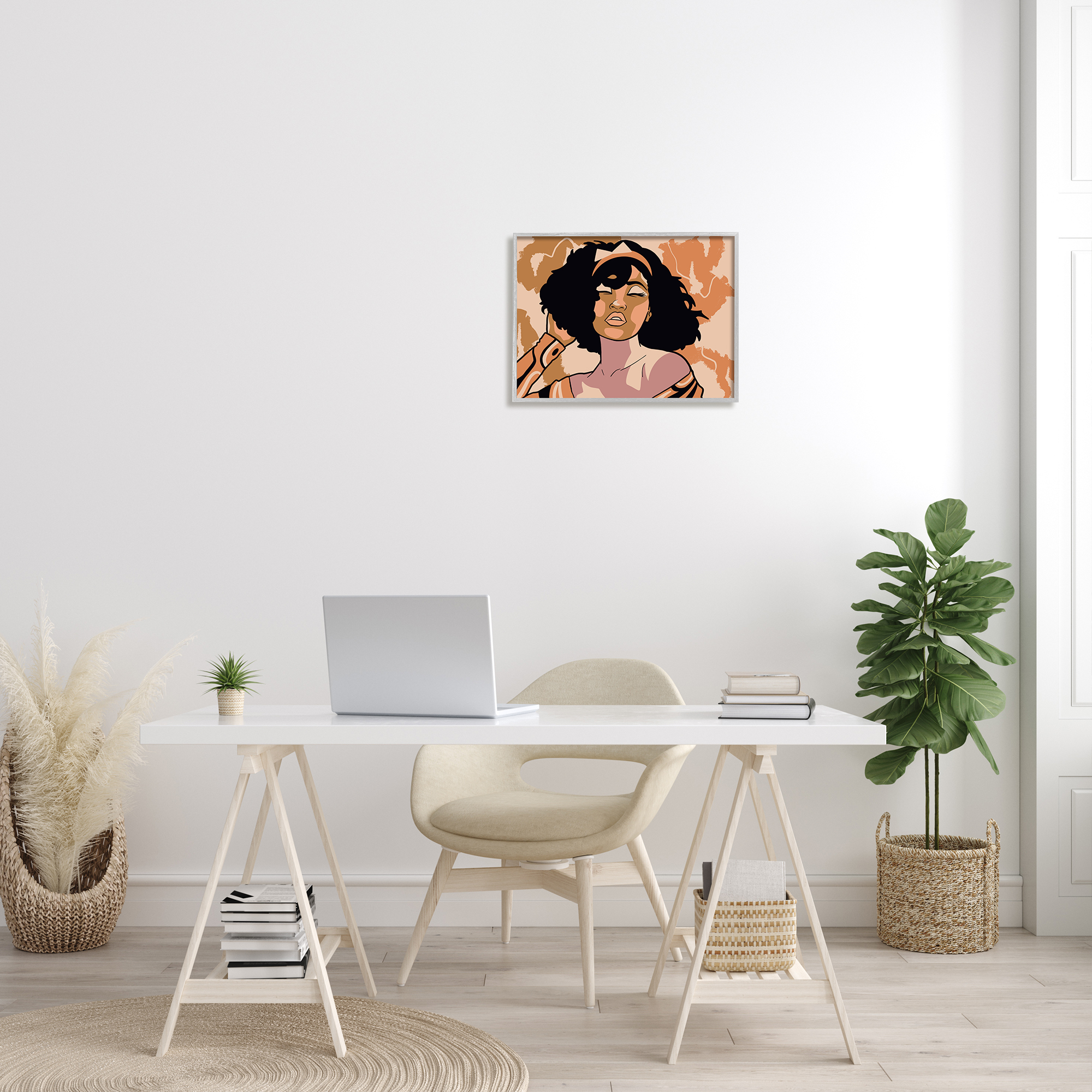 Stupell Industries Disco Party Abstract Female Portrait Orange Patterns Abstract Painting Gray Framed Art Print Wall Art, 16 x 20