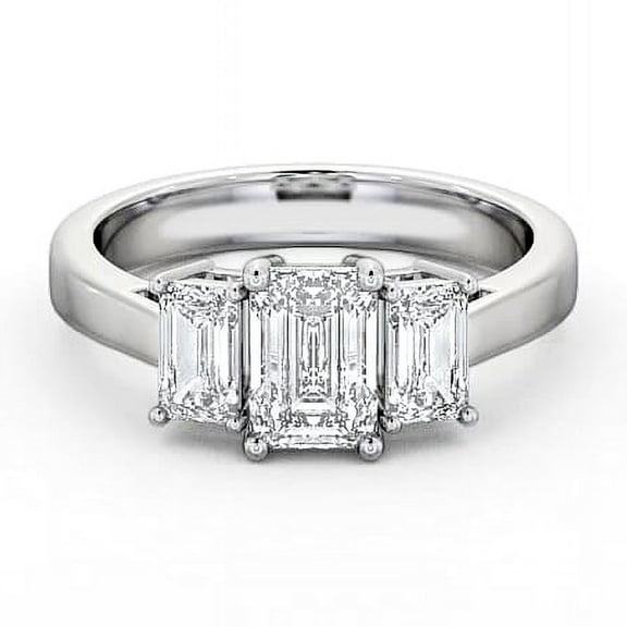 Nerra Jewel 1.7 Ct Emerald Cut Lab Created Diamond Rings - 14K White Gold Plated Ring Anniversary Gift for Her - 3 Stone Wedding Engagement Diamond Rings for Gifts - Special Occasion Rings Women's