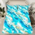 thumbnail image 2 of Homewish Chic Abstract Marble Twin Sheet Sets, Modern Marbling Ombre Twin Fitted Sheet, Cyan Gold Artwork Stripes Flat Sheet, Breathable Home Decor, 3pcs, 2 of 7