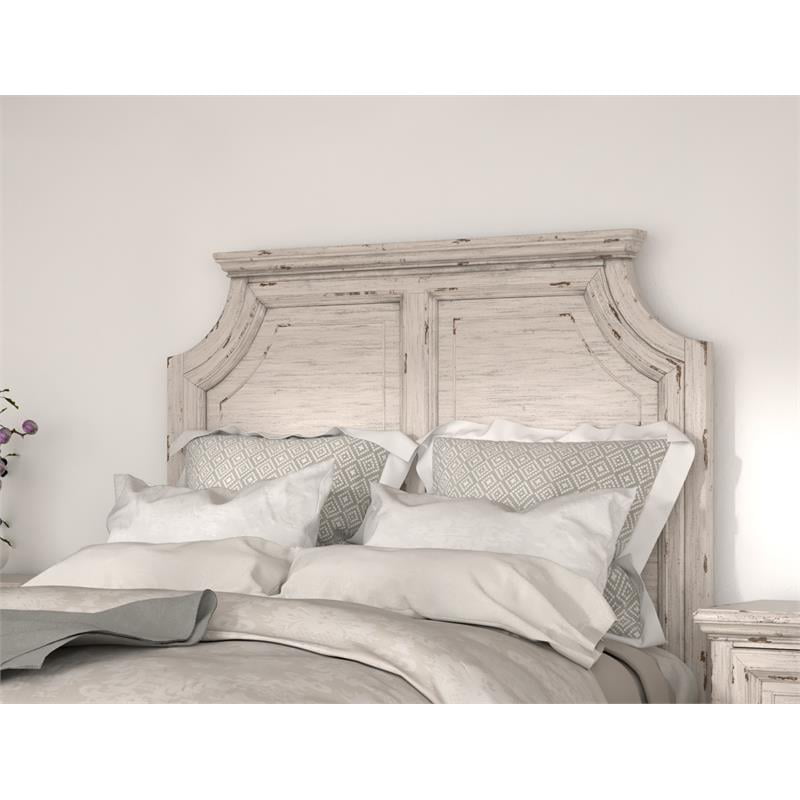Providence Antique White Wood Queen, Distressed Gray Wood Headboard
