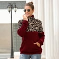 thumbnail image 4 of frariair Women's Leopard Print Quarter Zip Fleece Pullover Sweatshirt Long Sleeve Thermal Lined Jacket With Kangaroo Pocket For Winter Wine S, 4 of 9