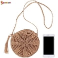 thumbnail image 4 of Spencer Women Crochet Round Straw Crossbody Shoulder Bag Handmade Woven Beach Messenger Handbag Purse with Tassels "Khaki", 4 of 8