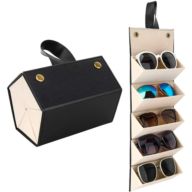 Estuche para gafas con compartimentos, estuche para guardar gafas de sol, estuche plegable, organizador portátil para gafas para hombres y mujeres (negro)