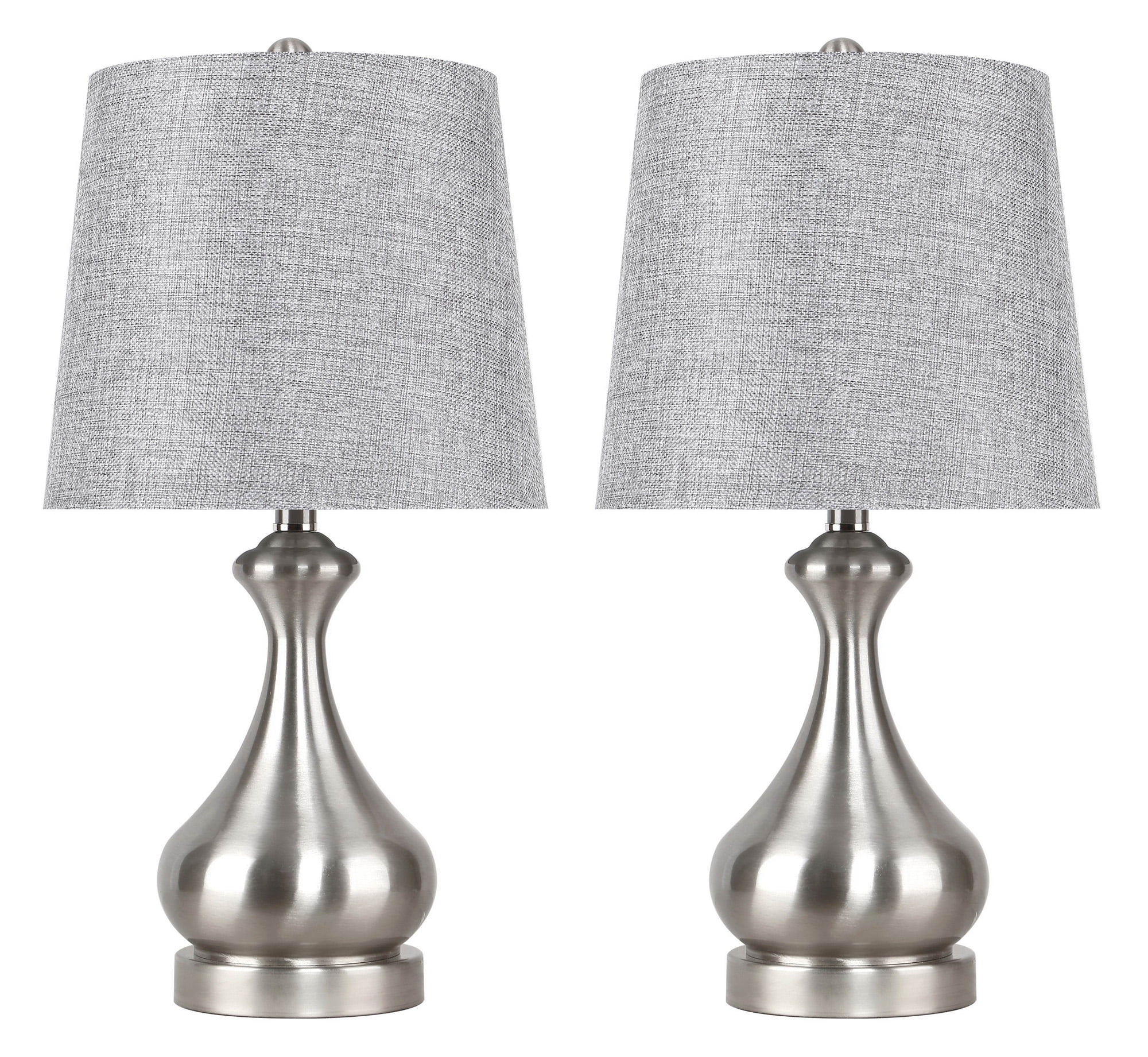 20" Brushed Nickel Metal Table Lamp w/ UrnShaped Base & Grey Linen