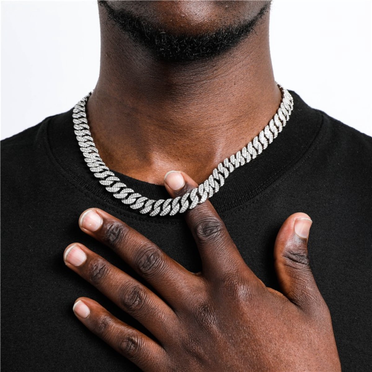 Male 10MM Cuban Chain Necklace for Men Women Iced Out Zircon Hip Hop Jewelry 20inch