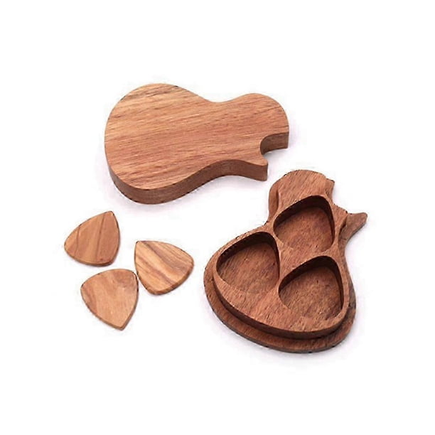 Guitar Plectrum Case, Maple Solid Wood Case Guitar Plectrum Holder with 3 Plectrums, Gift for Guita
