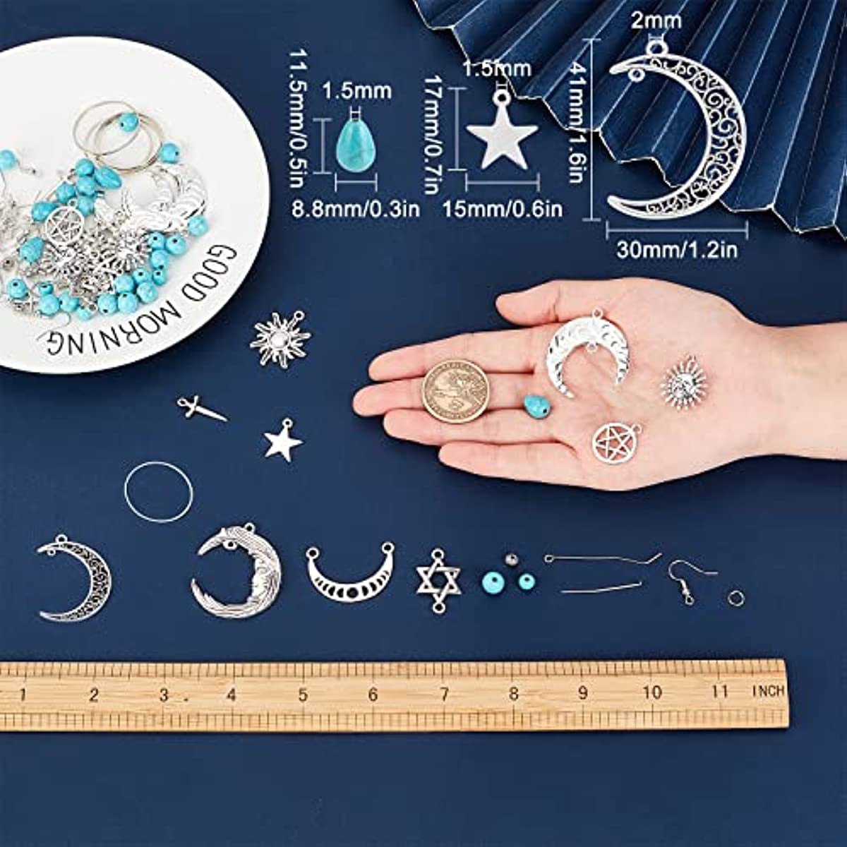SUNNYCLUE 1 Box DIY Make 10 Pairs Star Moon Earrings Making Kit Enamel Flat  Round Heart Charms Linking Rings Earring Findings for Women DIY Earring