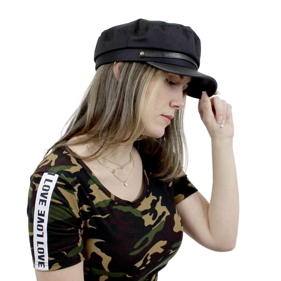 Women/’s Newsboy Cap PU Brim Baker Boy Hat One Size