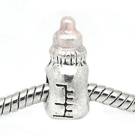 Bead Baby Bracelet - Pink Baby Bottle Bead Spacer for Snake Chain Charm Bracelet