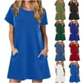 thumbnail image 2 of gakvbuo Summer T-Shirts Dresses For Women Nightgowns Nightdress House Dress Knee Length Loose Short Sleeve Sleepwear Sleepshirts Crewneck Pajama Nightshir Tunic Dress With Pockets For Women, 2 of 7