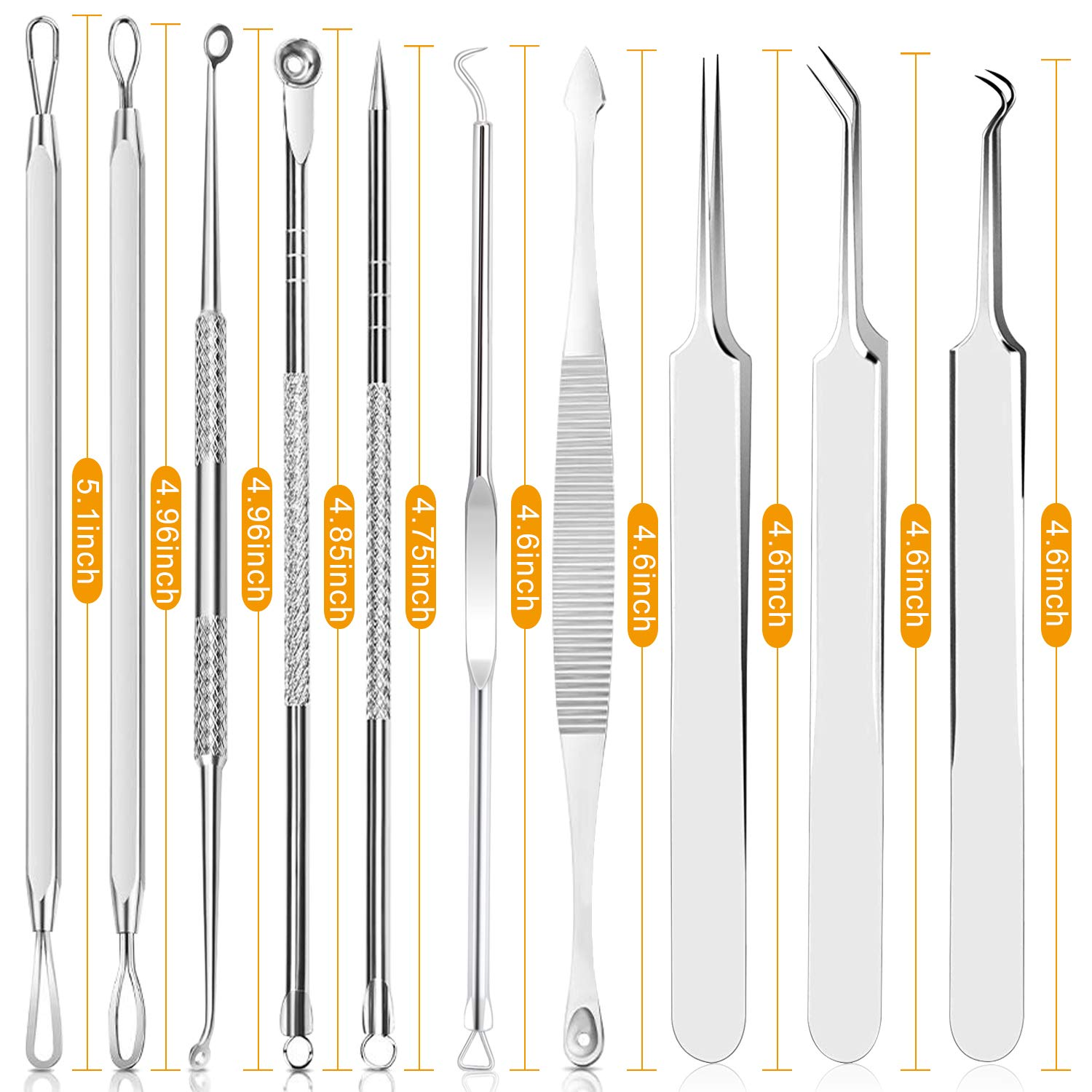 Blackhead Remover Tool, 10 Pcs Professional Pimple Comedone Extractor Popper Tool Acne Removal Kit - Treatment for Pimples, Blackheads, Zit Removing, Forehead,Facial and Nose(Silver) - image 3 of 8