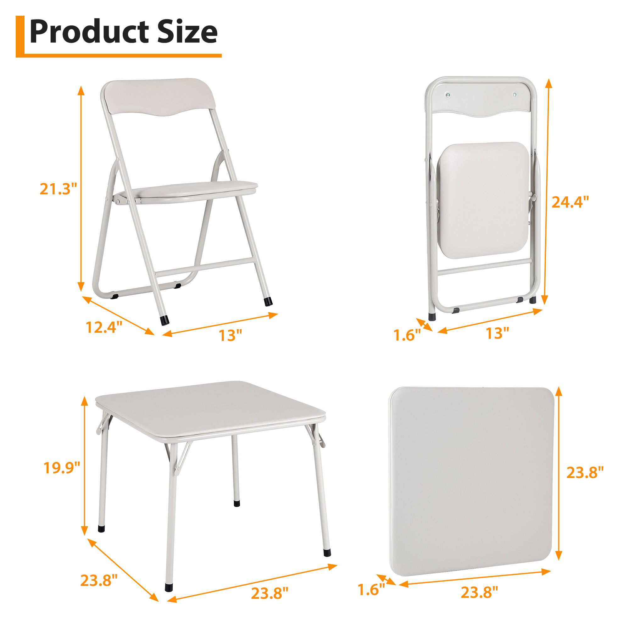Black 5-Piece Kids Folding Table and Chair Set - Upholstered Metal Frame Activity Table Set for Eating, Reading & Playing