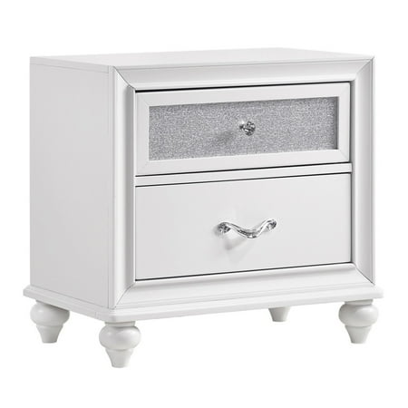Nightstand with 2 Drawers and Glittery Acrylic Front White