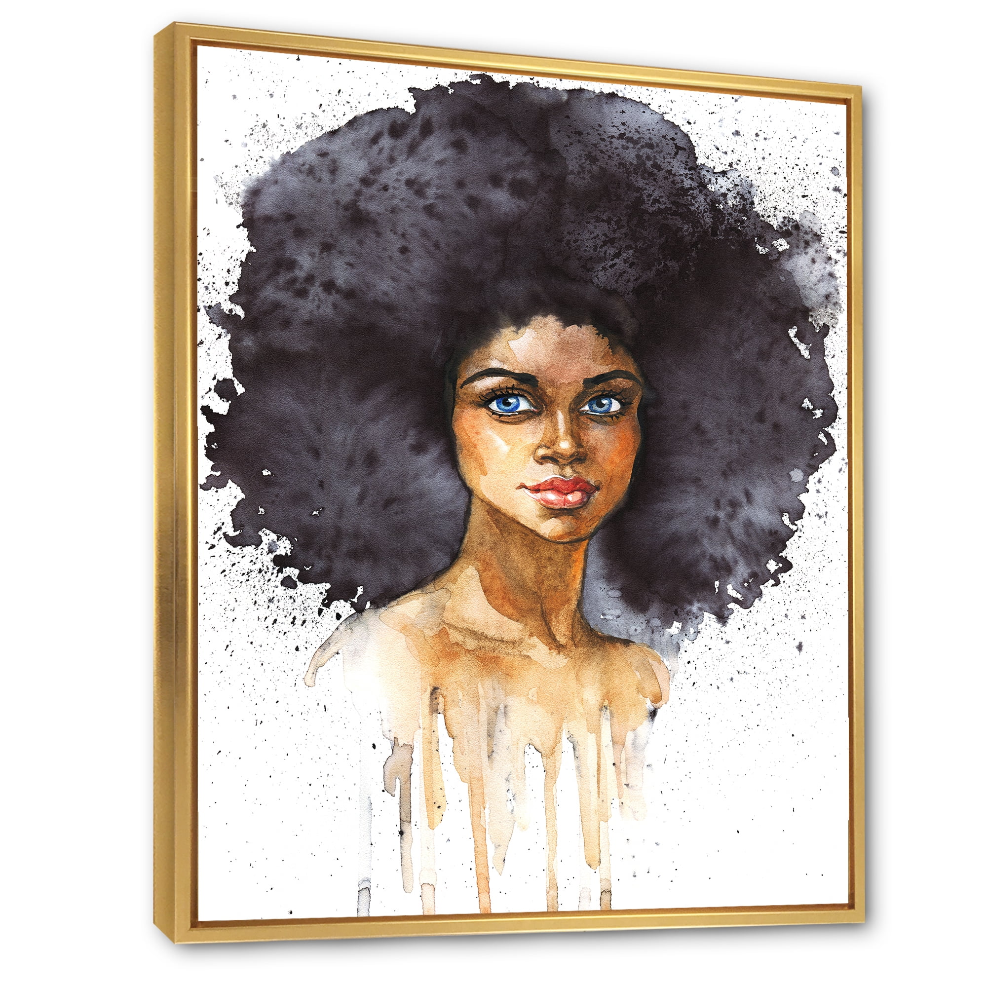 Designart 'Portrait of Afro American Woman X' Modern Framed Canvas Wall Art Print