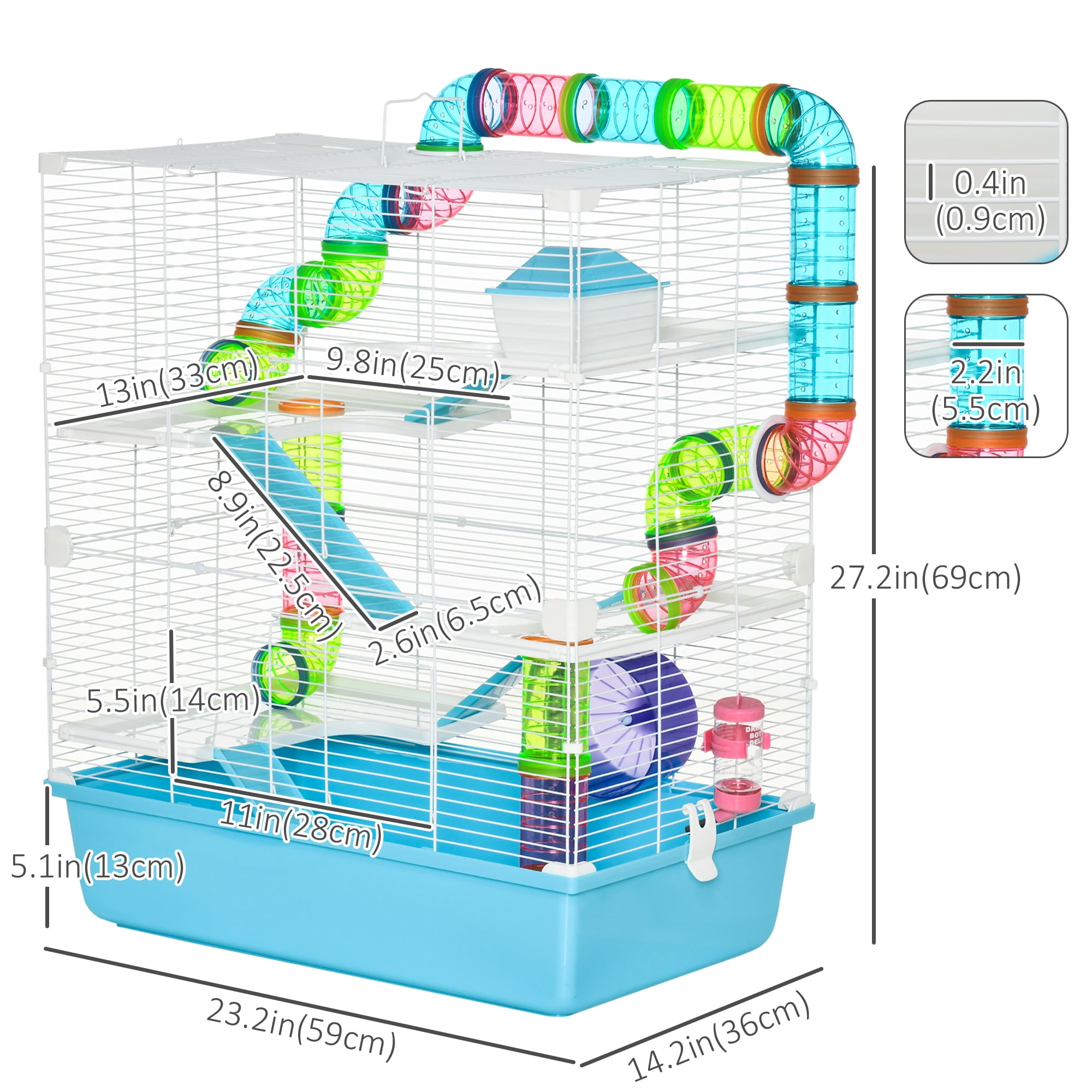 PawHut Hamster Cage Large Small Animal House 5 Level Guinea Pig Cage Gerbil Haven Tunnel Tube System with Water Bottle Exercise Wheel Food
