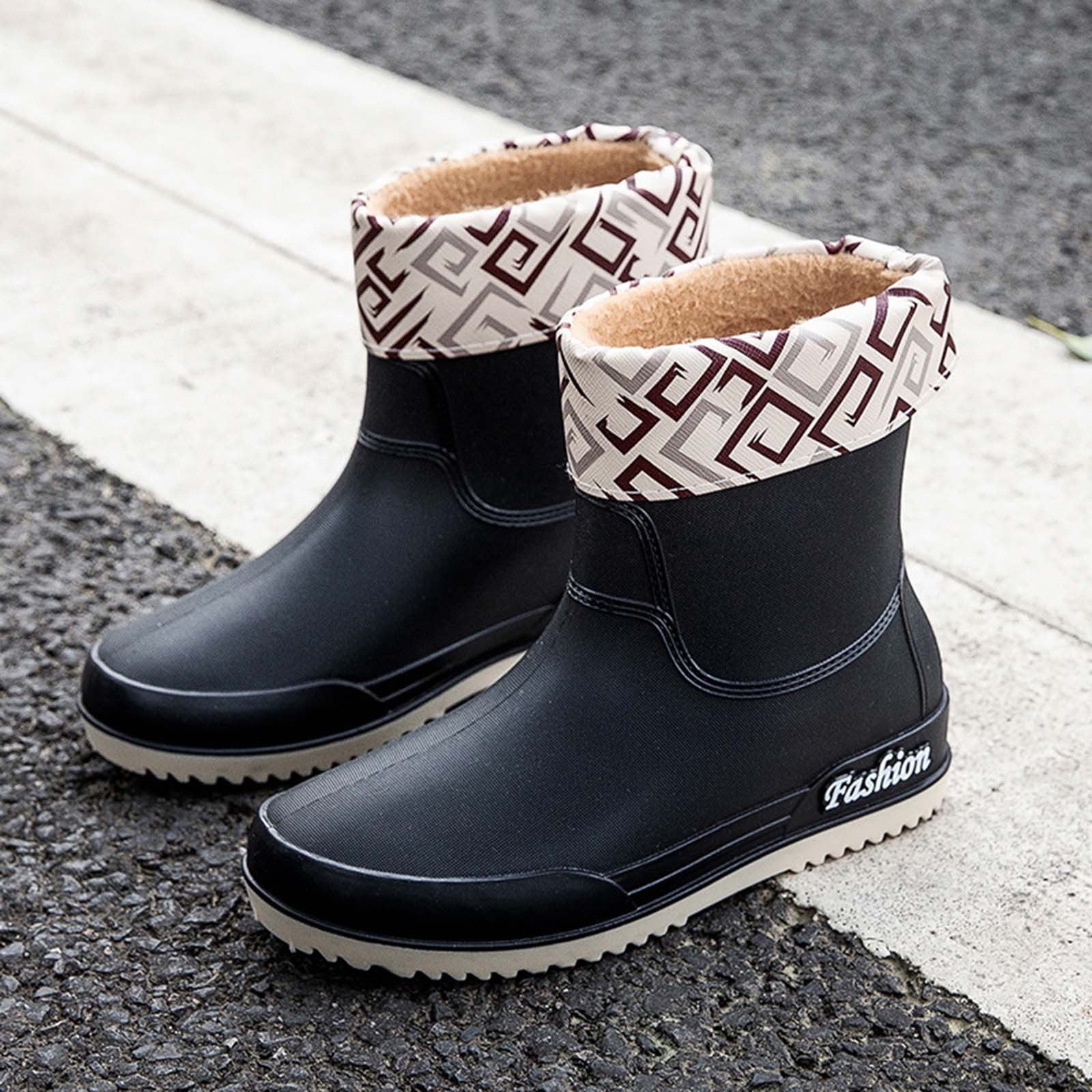 Tawop Womens Slip On Shoes Water Shoes Slip Resistant Waterproof Boots Buckle Rain Shoes Beige Size 7