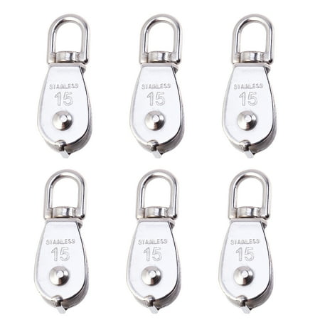 

6pcs M15 Fishing Net Single Pulley Poly Rope Hoist Pulley Wheel Block and Tackle Puller Lift Tools Silver