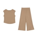 thumbnail image 7 of BLVB Toddler Baby Girl Summer Clothes Ribbed Knit Cute Outfits Sleeveless Tank Tops Wide Leg Pant 2 Pieces Lounge Set(Khaki,1-2 Years), 7 of 7