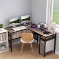 thumbnail image 2 of Giantex L Shaped Desk w/Power Outlets & USB Ports, Reversible Corner Computer Desk, 2 Person Gaming Table, 2 of 10