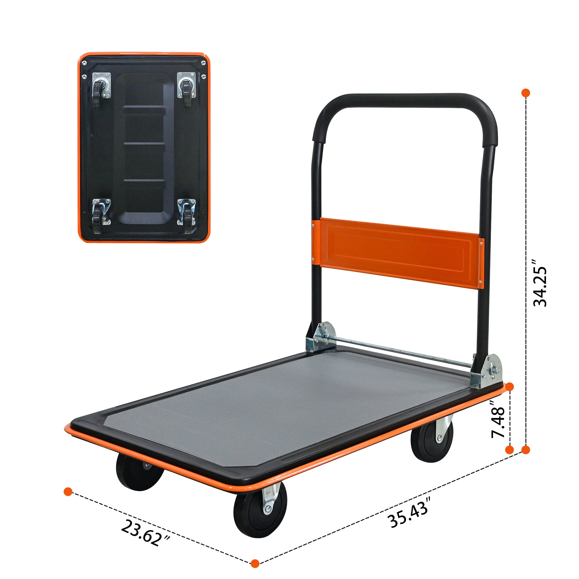 Garge Utility Cart, 660lbs Heavy Duty Capacity Platform Hand Truck 360 Degree Swivel Wheels Foldable Push Hand Cart for Loading and Storage, Warehouse